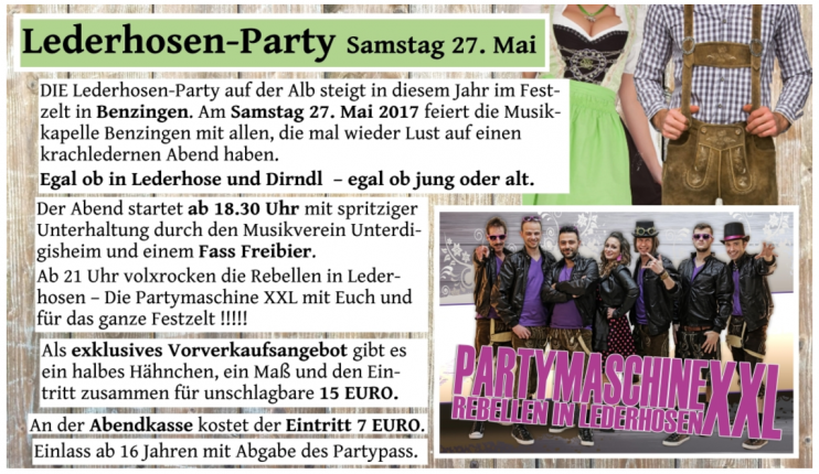 Lederhosenparty im Festzelt Benzingen